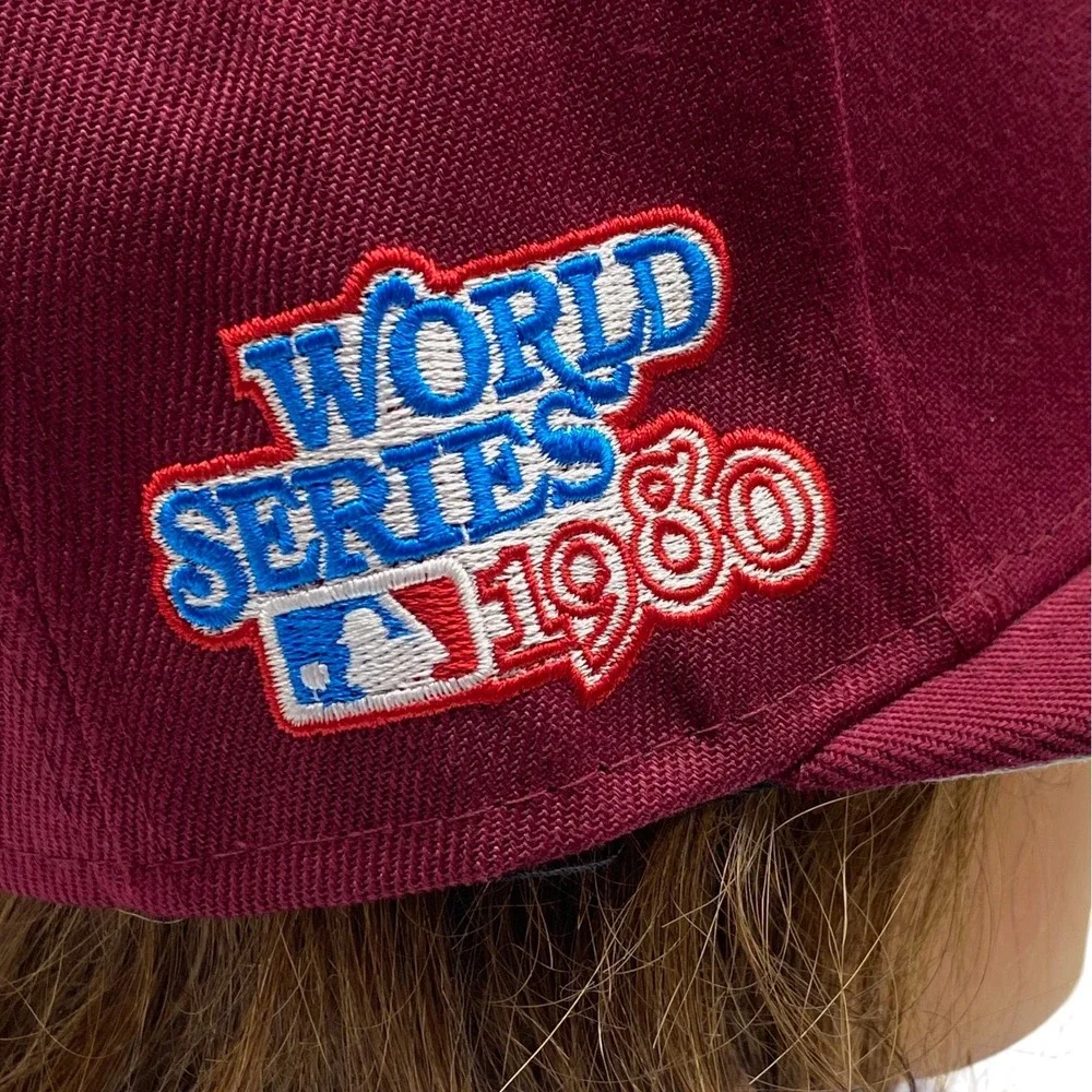 New Era Philadelphia Phillies MLB Fitted Hat Cap Maroon World Series Love Hustle